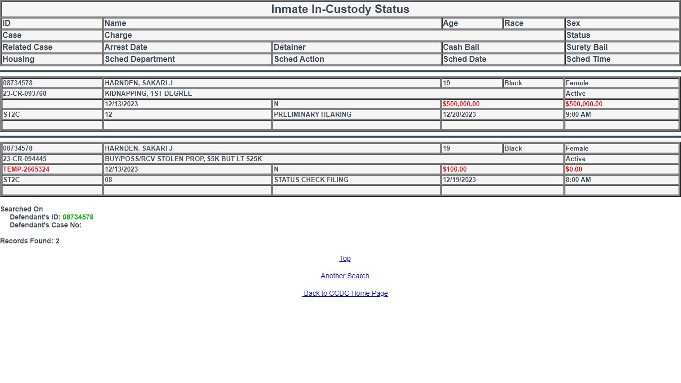 Clark County Detention Center In-Custody Status